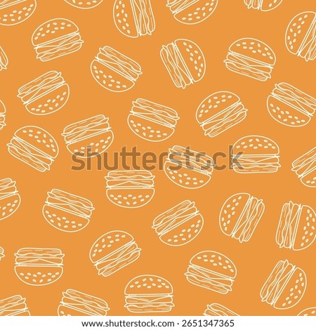 Seamless Pattern of a Cheese Burger. Doodle burger background.  Seamless pattern of hamburger 