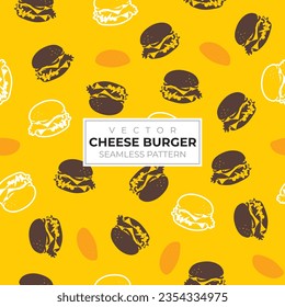 Seamless pattern of cheese burger silhouette illustration on yellow background