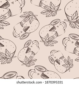 
Seamless pattern with cheese and dairy products. Vector illustration.