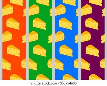 Seamless pattern with cheese. Cheese with holes. Set.