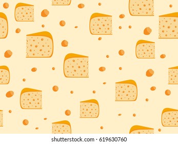 Seamless pattern with cheese. Cheese with holes. Vector illustration