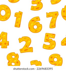 Seamless pattern of cheese numbers. Vector background