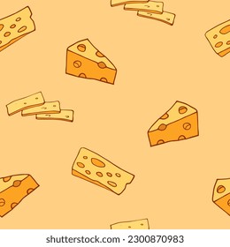 seamless pattern of cheese slice vector on a yellow background for wallpaper, wrapping, packing, textile and backdrop.