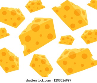 Seamless pattern with cheese slices  isolated vector illustration on white transparent background