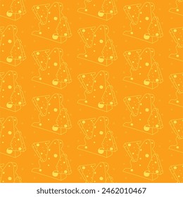 seamless pattern cheese yellow outline orange background