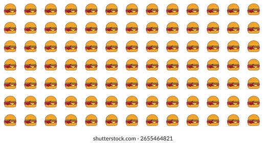 Patrón sin fisuras de hamburguesas de queso alineado en una rejilla sobre fondo blanco