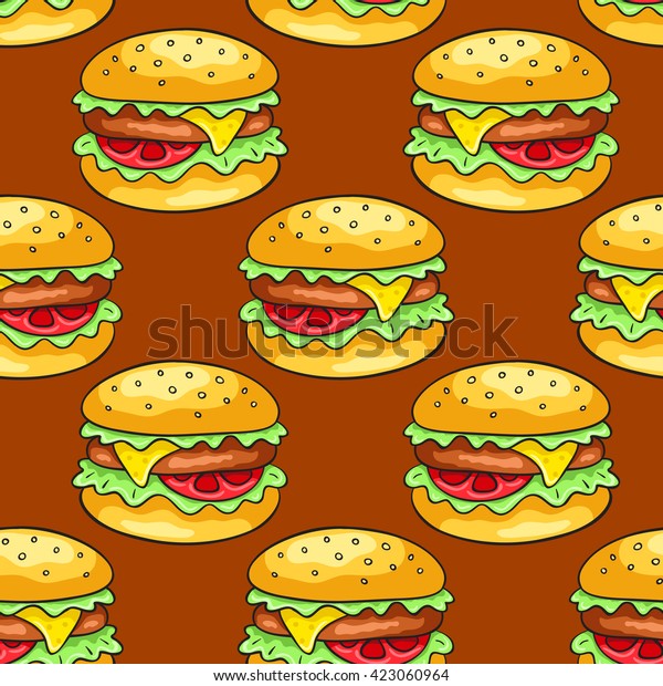 Seamless Pattern Cheeseburgers Vector Cartoon Background Stock Vector Royalty Free 423060964