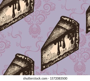 Seamless pattern with cheesecake. Hand drawing decorative background. Vector pattern. Print for textile, cloth, wallpaper, scrapbooking