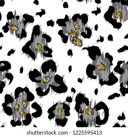 Seamless pattern with cheetah, leopard or jaguar spots and gold.