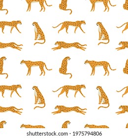 Seamless pattern of cheetahs or leopards. Background with Jungle wild animals. Vector illustration