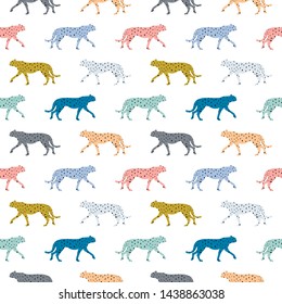 Seamless pattern with cheetahs, leopards  in the jungle . Vector illustration