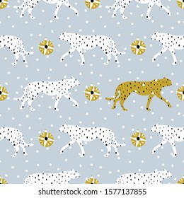 Seamless pattern with cheetahs, leopards. Vector illustration