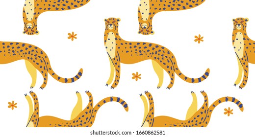 Seamless pattern. Cheetahs on a white background.