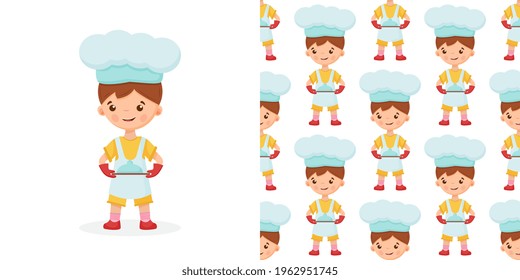 Seamless pattern of chef vector illustration on isolated background. Pattern baker boy. Seamless pattern of cook illustration of a boy on background. 