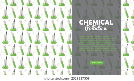 Contaminación química sin patrón. Una ilustración gráfica que representa los peligros de la contaminación química, con tubos de ensayo y vasos llenos de líquido verde tóxico