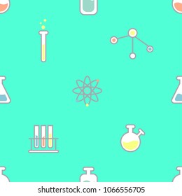 Seamless pattern of Chemicals and science on mint background