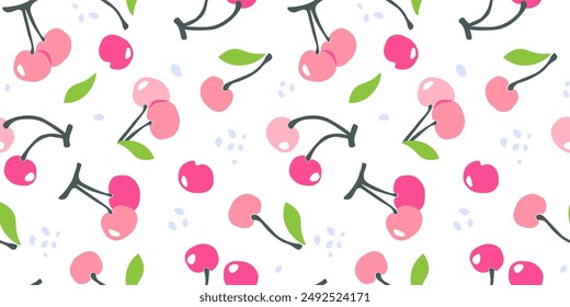 Seamless pattern with cherries. Abstract delicious summer print. Vector graphics.
