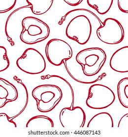 Seamless pattern with cherries. Background for kitchen, wrapping paper, tissue.