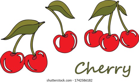 Patrón sin foco con cerezas. Cerezo en un fondo blanco aislado. Logo con bayas.