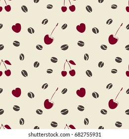 Seamless pattern with cherries and coffee beans