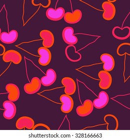 Seamless    pattern  of cherries,  hole, spots. Hand drawn.