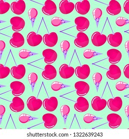 Seamless pattern with cherries and ice cream. Surface pattern.It be perfect for fabric, wrapping,packaging, digital paper and more.