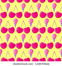 Seamless pattern with cherries and ice cream. Surface pattern.It be perfect for fabric, wrapping,packaging, digital paper and more.