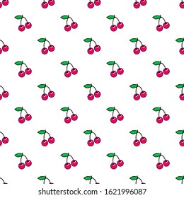 Seamless pattern with cherries isolated on white background. Sweet red ripe berries. Vector wallpaper.	