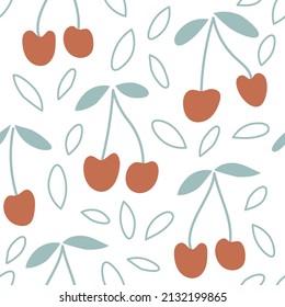 Seamless pattern with cherries and leaves