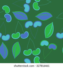 Seamless    pattern  of cherries, leaves , hole, spots. Hand drawn.
