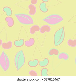 Seamless    pattern  of cherries, leaves , hole, spots. Hand drawn.