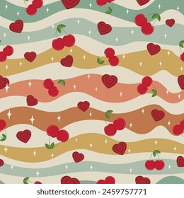 seamless pattern of cherries and love candies in vector