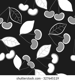 Seamless   pattern with cherries motif, spots, leaves. Hand drawn.