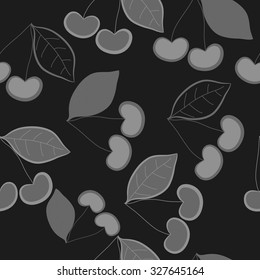 Seamless   pattern with cherries motif, spots, leaves. Hand drawn.