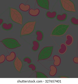 Seamless   pattern with cherries motif, spots, leaves. Hand drawn.