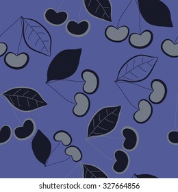 Seamless   pattern with cherries motif, spots, leaves. Hand drawn.