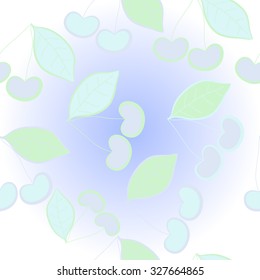 Seamless   pattern with cherries motif, spots, leaves. Hand drawn.