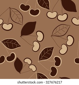 Seamless   pattern with cherries motif, spots, leaves. Hand drawn.