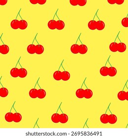 Padrão contínuo de cerejas para papel de parede de viveiro, design de tecido para crianças