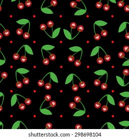 Seamless pattern of cherries on a black background