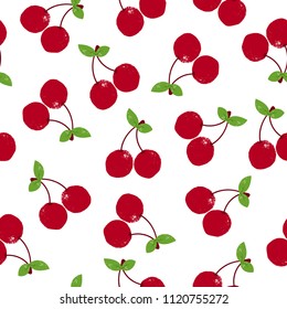 Seamless pattern with cherries on a white background. Vector illustration for children.