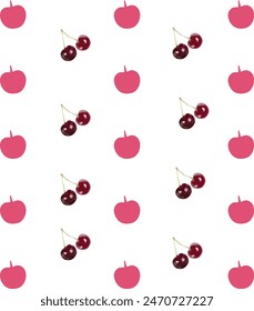 Seamless pattern with cherries on white background vector illustration. Cute fruit print.