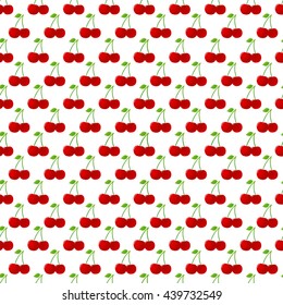 Seamless pattern with cherries on white background. Vector illustration.