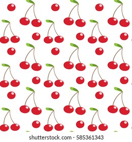 Seamless pattern. Cherries on a white background. Vector illustration.