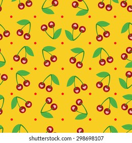 Seamless pattern of cherries on a yellow background