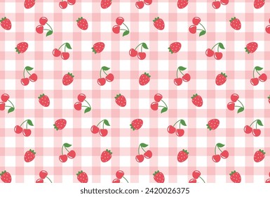 seamless pattern with cherries and strawberries on gingham for banners, cards, flyers, social media wallpapers, etc.