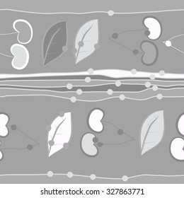 Seamless    pattern  of cherries and stripes motifs, leaves , hole, spots. Hand drawn.