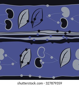 Seamless    pattern  of cherries and stripes motifs, leaves , hole, spots. Hand drawn.