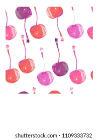Seamless pattern with cherries of tender shades. For design. For the fabric