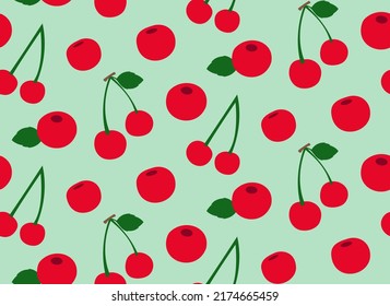 Seamless pattern with cherries. Texture with berries in flat style.